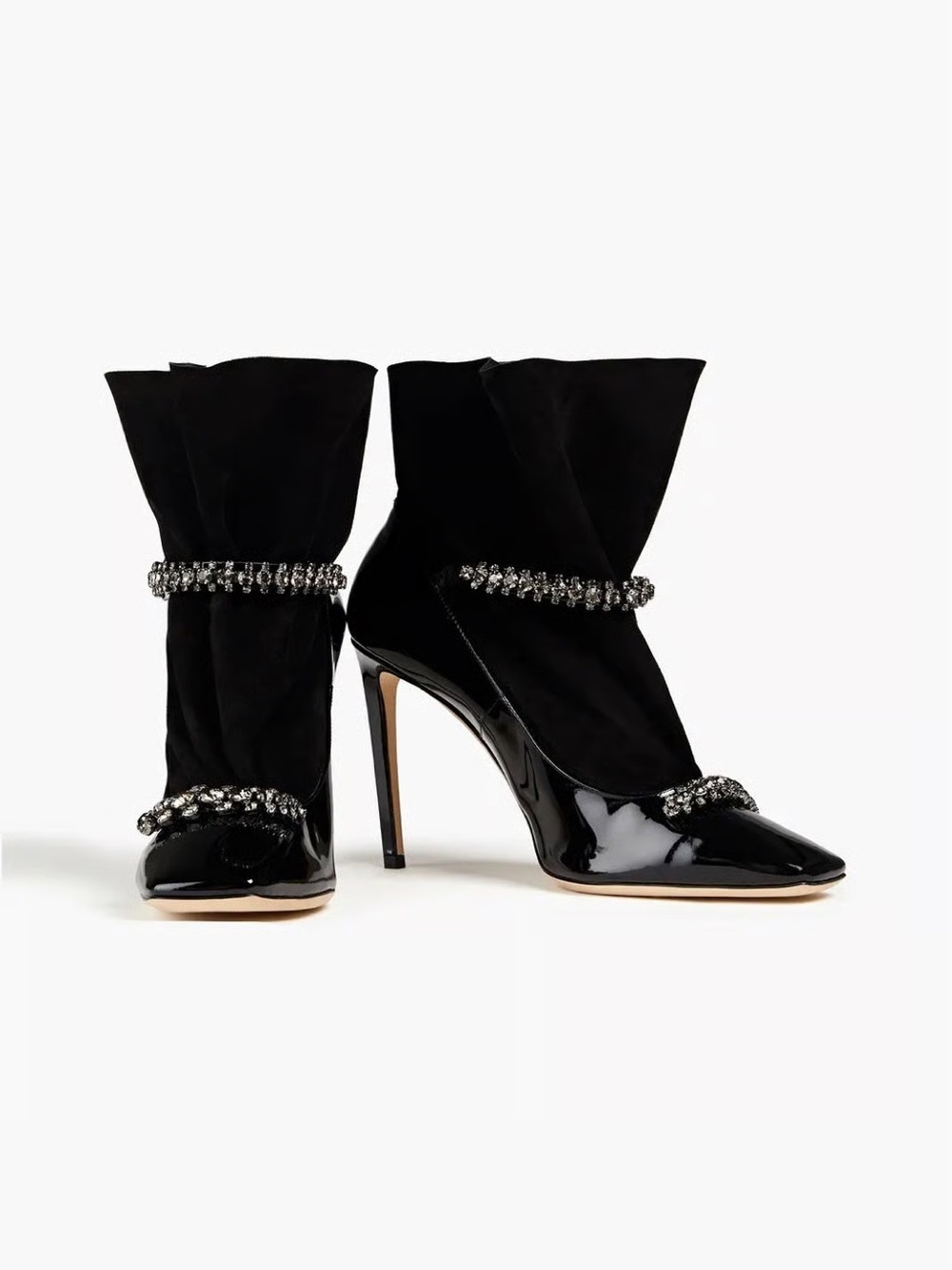 JIMMY CHOO MARUXA 100mm CRYSTAL Black -Trim Ankle Boots size 34.5